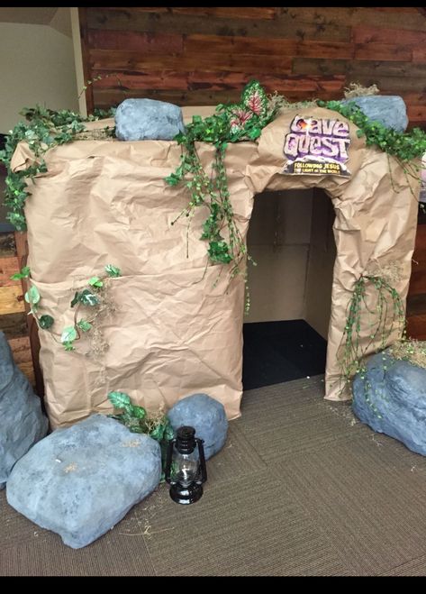 Cave Quest Vbs, Cave Quest, Jesus Tomb, Jungle Decorations, Ikea Kitchen Design, Jesus Is Risen, Vbs Themes, School Displays, Bible Crafts For Kids