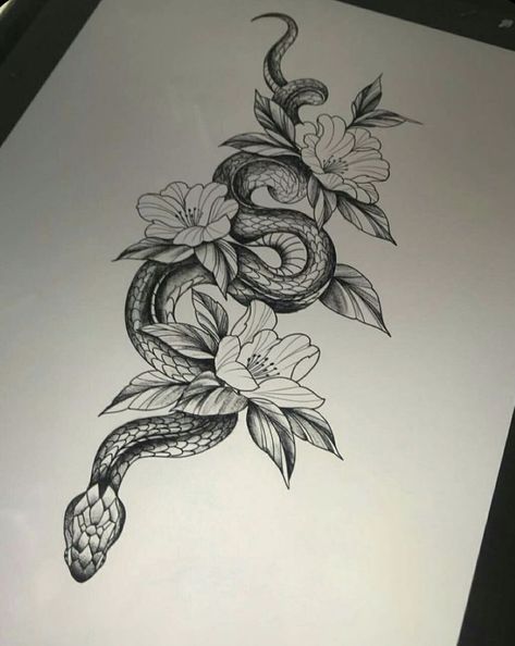 Snake And Flowers, Tato Maori, Tato Paha, Feminine Nature, Jaguar Tattoo, Rabbit Tattoo, Tato Henna, Nature Tattoo, Snake Tattoo Design