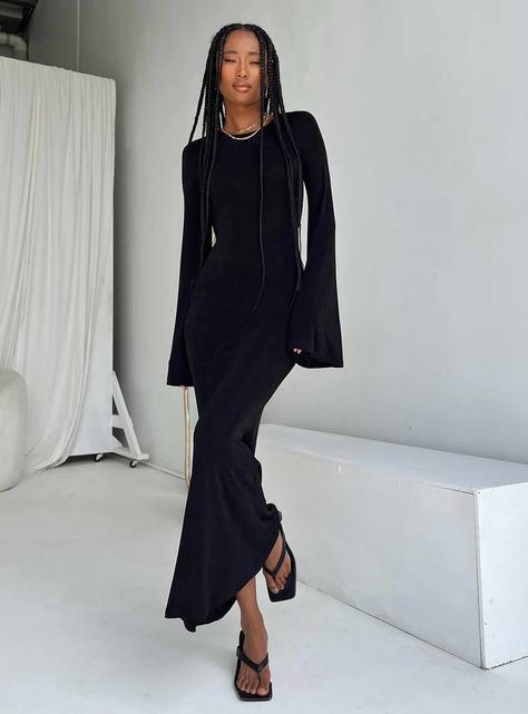 Amersham Long Sleeve Maxi Dress Black – AU 4 / Black Princess Polly – Find Latest Fashions Long Sleeve Wedding Guest Dress, Long Sleeve Maxi Dress Black, Long Sleeve Black Maxi Dress, Black Long Sleeve Midi Dress, Long Sleeve Black Dress, Stylish Maxi Dress, All Black Dresses, Black Dress With Sleeves, Dress Slim