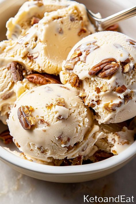 Keto Dairy Free Ice Cream Recipes, No Churn Paleo Ice Cream, Vegan Butter Pecan Ice Cream, Keto Chow Ice Cream, Low Carb Ninja Creami Recipes, Keto Butter Pecan Ice Cream, Keto Ice Cream Recipe, Low Carb Ice Cream Recipe, Craving Ice Cream