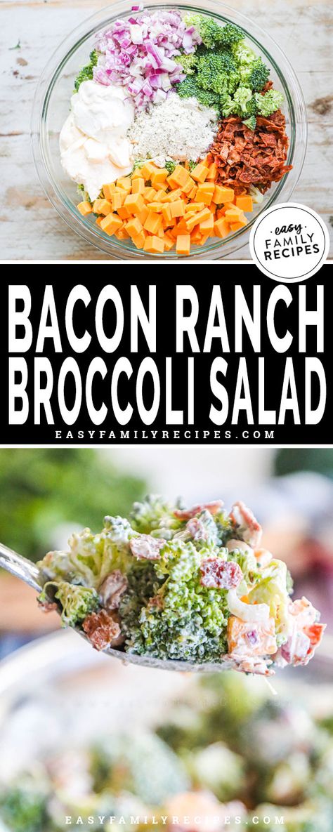 Ranch Broccoli, Salad Bacon, Salad Broccoli, Cold Side Dishes, Bacon Broccoli, Salad Keto, Bbq Side Dishes, Easy Family Recipes, Broccoli Salad Recipe