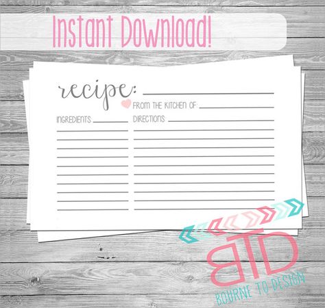 Recipe Templates Free, Christmas Recipe Cards, Diy Wedding Menu, Wedding Food Menu, Recipe Cards Printable Free, Printable Recipe Card, Recipe Book Diy, Kitchen Cook, Recipe Cards Template