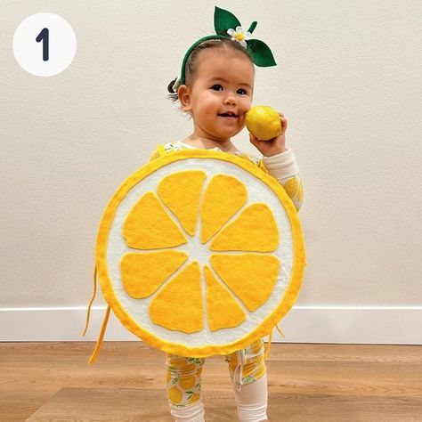 Solid Starts on Instagram: "Announcing the finalists for this year’s Solid Starts Halloween costume contest! 🎃 Thank you to everyone who posted and emailed in their submissions. We received hundreds of adorable photos of babies and toddlers in the most amazing food & food-related costumes. After a challenging selection process (so many creative costumes!) we were able to narrow it down to 10 of our favorites. And now it’s time to vote for yours! 🗳️To cast your vote: Comment below with the nu Diy Lemon Costume, Fruit Halloween Costumes Diy, Lemon Costume Diy, Orange Fruit Costume, Broccoli Costume, Fruit Halloween Costumes, List Of Halloween Costumes, Photos Of Babies, Solid Starts