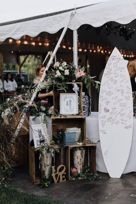 Surfboard Wedding Guest Book, Surfboard Guest Book, Surfboard Wedding Sign, Wedding Surfboard, Surfboard Wedding, Apple Blossom Wedding, Hawaii Decorations, Surf Wedding, Saugatuck Michigan