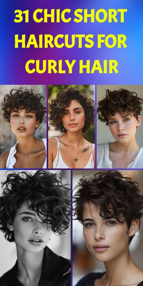 Check out these 31 fabulous short haircuts for curly hair that will make you stand out. From layered cuts to asymmetrical bobs, these styles offer a variety of looks. Discover the best ways to style your curly hair with these beautiful short haircuts. Hair Cuts For Short Hair Women Curly, Short Layers For Curly Hair, Short Curly Hair Updo For Wedding, Curly Pixie Bob Haircut, Short Haircuts For Thick Curly Hair, Short Hair Cuts For Curly Hair, Short Curly Hair With Layers, Short Curly Hair Updo, Curly Asymmetrical Bob