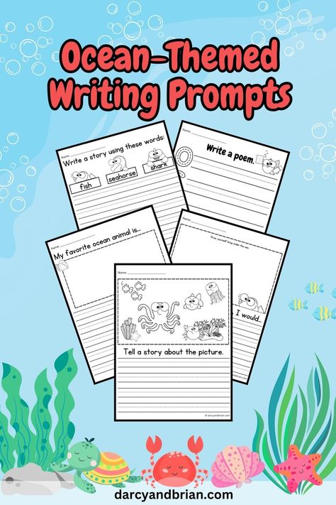 Enhance your child's writing skills with engaging ocean-themed writing prompts. These free printable worksheets offer a fun and educational literacy activity for early elementary students. Use these writing prompts and creative writing exercises as a versatile teaching resource. Ideal for homeschooling or classroom settings, these worksheets foster imagination and improve vocabulary related to marine life. Make learning fun with these ocean writing prompts for kids! Weather Words, Improve Vocabulary, Literacy Worksheets, Writing Prompts For Kids, Picture Writing Prompts, Engage Kids, Writing Exercises, Animal Crafts For Kids, Writing Poems