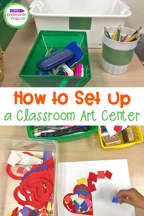 Prek Art Center Ideas, Kindergarten Art Center Setup, Art Center Kindergarten Setup, Daycare Art Center Ideas, Preschool Art Table Ideas, Art Station Kindergarten, Preschool Art Area Set Up, Art Centers Preschool, Art Center Decor