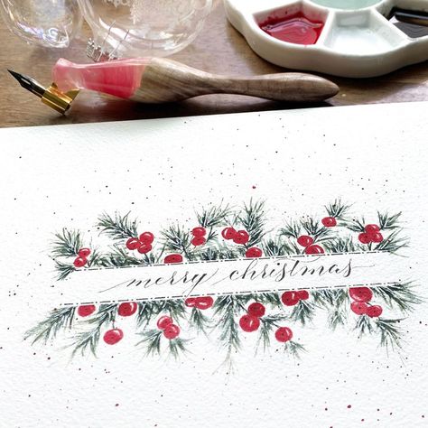 holiday diy, watercolor art, merry christmas, christmas watercolor, christmas diy, watercolor florals Simple Painted Christmas Cards, Caligraphy Christmas Cards, Christmas Painted Cards, Watercolor Postcards Christmas, Christmas Gift Tags Watercolor, Christmas Watercolor Cards Simple, Christmas Cards Watercolor Simple, Watercolor Holiday Cards Diy, Watercolor Xmas Cards