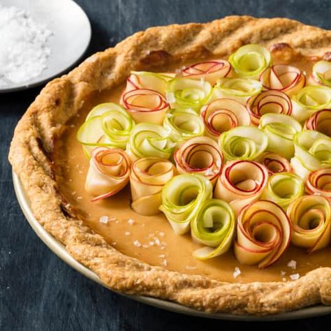 Salted Caramel Apple Pie | America's Test Kitchen Apple On A Stick, Fall Orchard, Caramel Apple Pie Recipes, Lattice Pie Crust, American Test Kitchen, Salted Caramel Apple Pie, Donut Toppings, Whimsical Fall, Cookie Toppings