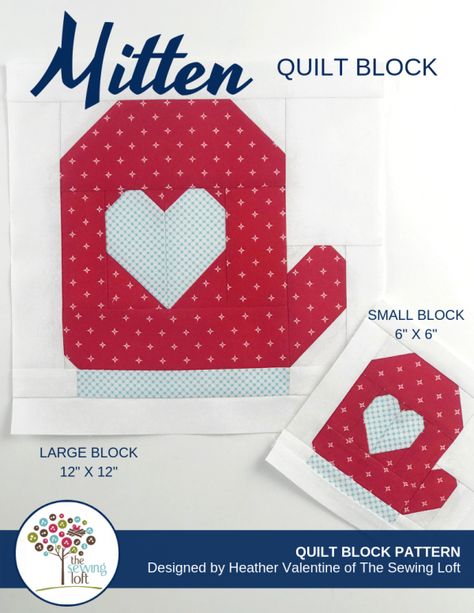 Free Quilting Pattern Mitten Quilt Block Winter Quilt, Quilt Care, Winter Mittens, Winter Quilts, Quilt Block Pattern, Heart Quilt, Diy Quilt, Bundle Pack, Sewing Design