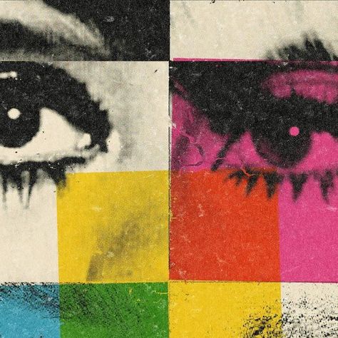 60s Art Aesthetic, 80s Aesthetic Graphic Design, Nostalgic Graphic Design, Art Pop Aesthetic, Eye Graphic Design, 80s Graphic Design, Graphic Design Examples, Grunge Graphic Design, Graphic Pictures