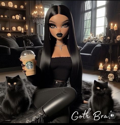 Brats Aesthetic, Dream Doll Aesthetic, Bratz Aesthetic Outfit, Goth Barbie, Imagenes Dark, Bratz Aesthetic, Easy Graffiti Drawings, Black Bratz Doll, Bratz Doll Outfits