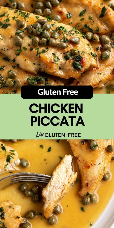 This gluten-free chicken piccata is bright and buttery with it's classic lemon butter caper sauce. Butterflied chicken breasts are coated in gluten-free flour in this easy weeknight 30 minute meal. Healthy Chicken Piccata Recipe, Healthy Chicken Piccata, Chicken Piccata Healthy, Chicken Piccata Easy, Lightly Breaded Chicken, Butterflied Chicken, Lemon Chicken Piccata, Gluten Free Chicken Recipes, Piccata Recipe