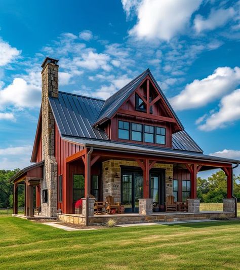 Best Barndominium Under 100k | Love this barndominium 😍🏠 | Facebook Red Houses, Barn House Design, Bedroom Barndominium, Barn Style House Plans, Cottage Style House Plans, Barndominium Ideas Exterior, Cabin House Plans, Rustic Home Design, Barndominium Ideas Floor Plans