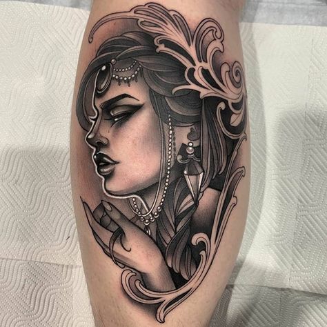 Neo Tattoo, Filigree Tattoo, Tattoo Shading, Girl Face Tattoo, Witch Tattoo, Greek Tattoos, Leg Sleeve Tattoo, Back Tattoo Women, Face Tattoos