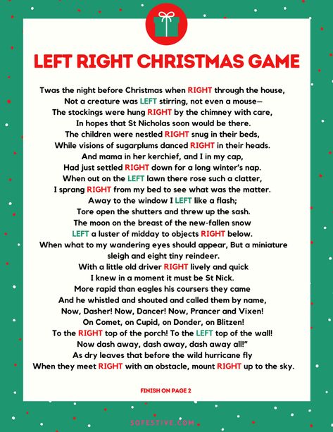 Left Right Game For Christmas - So Festive! Left And Right Games For Christmas, Christmas Left Right Story, Christmas Dinner Party Games, Left Right Christmas Game, Christmas Eve Games, Left Right Game, Gift Exchange Game, Gift Games, Christmas Gift Games