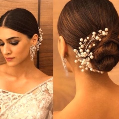 Party Bun Hairstyles, Simple Hairstyle For Saree, Indian Hairstyles For Saree, Hairstyle For Saree, Indian Bun Hairstyles, Hair Style On Saree, Saree Hairstyles, Low Bun Hairstyles, Bridal Hair Buns