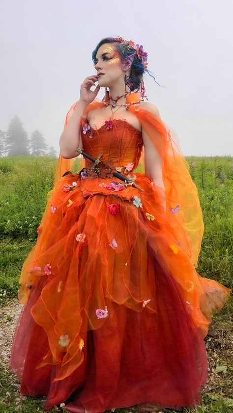 Fall Fairy Dress pattern by Firefly Path simplicity #8629 Fall Fairy Outfit, Autumn Fairy Aesthetic, Fire Fairy Costume, Spring Fairy Costume, Fairy Witch Costume, Fairy Dress Pattern, Autumn Fairy Costume, Fall Fairy Costume, Firefly Path