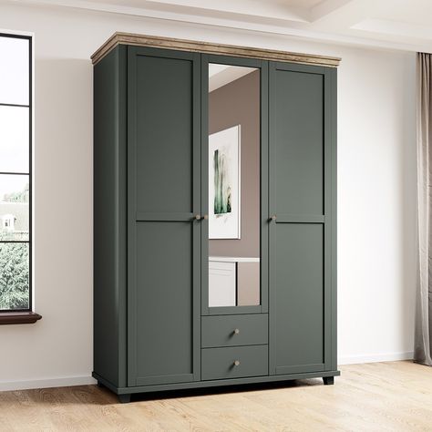 Dark Green Closet, Wardrobe Colour Ideas, Wardrobe Furniture Design, Medium Bedroom, Standing Wardrobe, Green Wardrobe, Sophisticated Storage, Living Room Armoire, Hinged Wardrobe