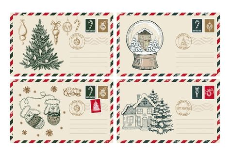 Christmas Mail, Christmas Envelopes, Vector Christmas, Christmas Labels, Cute Christmas Gifts, Hand Drawn Illustration, Christmas Templates, Christmas Drawing, Christmas Lettering