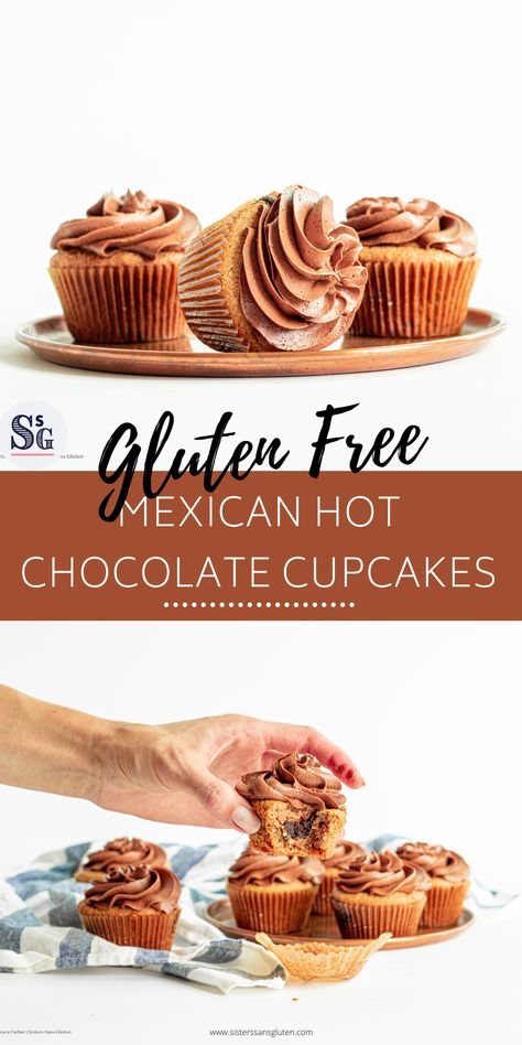 Mexican Hot Chocolate Cupcakes, Gluten Free Mexican, Gluten Free Churros, Gluten Free Hot Chocolate, Gluten Free Cupcake Recipe, Chocolate Gluten Free, Gf Snacks, Chocolate Abuelita, Hot Chocolate Cupcakes