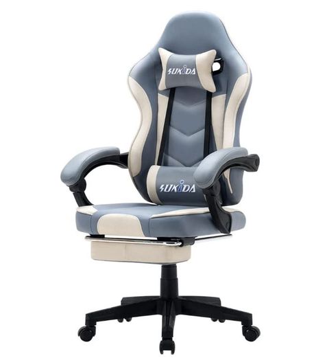 SUKIDA Gaming Chair with Footrest Office Chair Computer Chair with Massage Lumbar Pillow Ergonomic Chair with Armrest Recliner Chair High Back Height Adjustable SK06 (Blue) Gamer Chair, Chair With Footrest, Study Chair, Computer Desk Chair, Pc Table, Swivel Recliner, Gaming Chairs, Rocker Recliners, Ergonomic Office