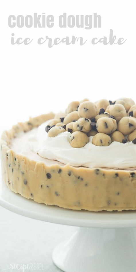 This Cookie Dough Ice Cream Cake is an easy, no bake dessert for a summer cookout or birthday party! Made on a cookie dough crust, filled with no churn ice cream and topped with chunks of cookie dough. Includes step by step recipe video Cookie Dough Ice Cream Cake, Crab Appetizer, Velvet Cakes, No Bake Cookie, Dessert Recipes Cookies, No Bake Cookie Dough, Desert Ideas, Ice Cream Cake Recipe, Cookie Dough Ice Cream