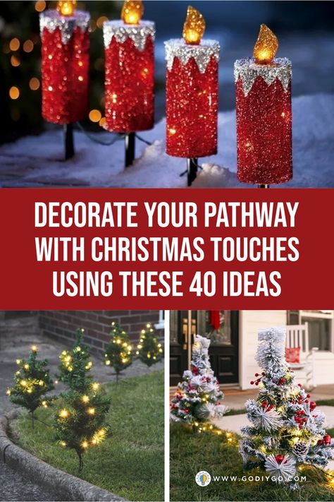 Installing something outside to make sure that you have the Christmas vibe anywhere is such a great thing. We all agree that Christmas is the most awaited celebration in a year so being all out in giving the celebration impression is the best thing that you can do. It won't only be about the porch or front door but also the parts of your yard where one of them is the pathway. If you need references, see the following ideas. #outdoorchristmasdecoration #pathwaywithchristmastouches Outdoor Christmas Pathway Lights Ideas, Pathway Christmas Decor, Pathway Lights Christmas, Christmas Walkway Decorations, Christmas Lawn Decor Ideas, Christmas Sidewalk Lights, Sidewalk Christmas Decorations, Christmas Pathway Lights Diy, Christmas Solar Lights Ideas