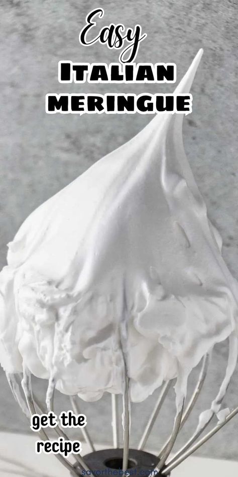 Italian Meringue is the unsung hero of the baking world. This isn’t your average, run-of-the-mill meringue. This is smooth, fluffy, and holds up without weeping. It makes the most stable meringue and tastes like marshmallow cream. Fancy Meringue Desserts, Cooked Meringue Recipe, Perfect Meringue For Pie, French Meringue Recipe, How To Make Meringue For Pie, Merengue Recipe Easy, Marange Recipe, Mile High Meringue Recipe, Best Meringue Recipe