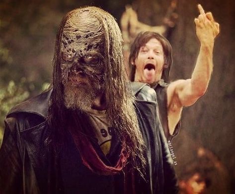 The Walking Dead.....great photo !!! Twd Zombies, Twd Memes, Walking Dead Funny, Walking Dead Memes, Walking Dead Daryl, Dead Memes, Walking Dead Cast, Dead Zombie, Fear The Walking