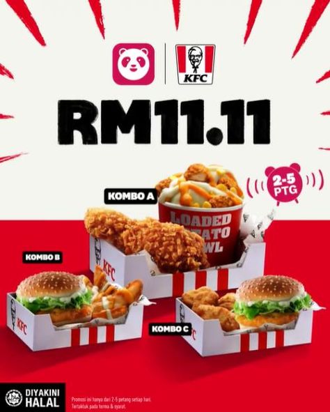 KFC FoodPanda November RM11.11 Deals Promotion from 1 November 2021 until 30 November 2021 Kfc Advertisement Poster, Kfc Poster Design, 11.11 Promotion Design, Kfc Poster, Food Promotion Design, Kfc Design, Idea Advertising, Kfc Box, Meat Design