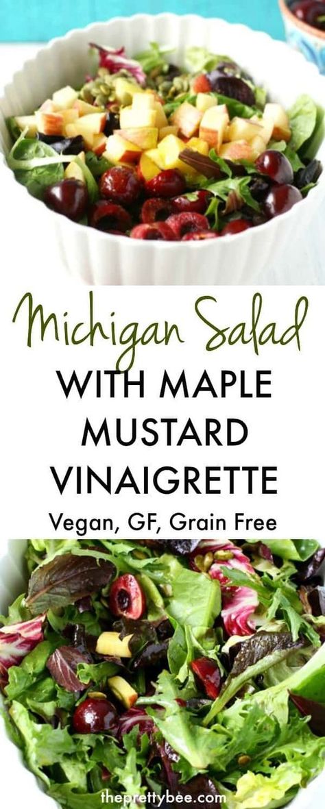 This Michigan salad with tangy maple mustard vinaigrette is a delicious dish to serve at any party! #vegan #glutenfree #dairyfree #nutfree #grainfree Michigan Salad, Maple Mustard Vinaigrette, Recipes Pasta Salad, Pumpkin Seed Salad, Recipes Tuna, Recipes Korean, Gluten Free Recipes Side Dishes, Michigan Food, Summertime Salads