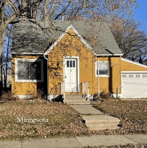 Put your sunglasses on for this Minnesota starter home for sale. Located in a small town in the land of 10,000 lakes is this three bedroom, one bath cape with garage.     3 bed 1 bath 1,549 sqft 3,485 sqft lot   About This c.1942 Minnesota Starter Home This cute 3 bed, 1 bath home with a single attached garage is looking for a new owner. #affordablehome #brickhomeforsale #brickhouseforsale #bungalowforsale #bungalowsforsale #cheaphouses #cheapoldhouses Easy Starters, Cheap Houses, Attached Garage, Bungalows For Sale, Double Decker Bus, Starter Home, 2024 Vision, Brick House, One Bedroom