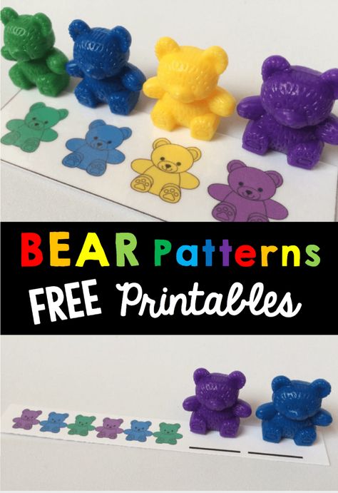 FREE Printable Bear Patterns - Homeschool Giveaways Bears Preschool, Counting Bears, Preschool Patterns, Free Printables For Kids, Activity For Preschool, Bear Patterns Free, Math Patterns, Bear Patterns, Preschool Centers