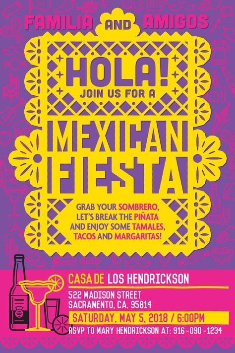 Fiesta Logo Design, Latino Graphic Design, Latin Branding, Latino Party, Mexican Poster, Fiesta Invite, Mexican Party Invitation, Mexican Graphic Design, Latin Party