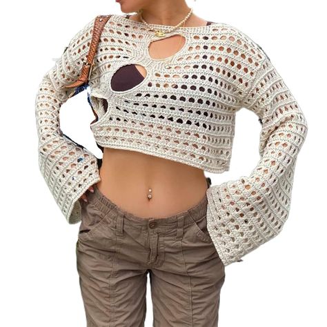 PRICES MAY VARY. MATERIAL: Sweater Crop Top is made of Knitted,breathable, skin-friendly,comfortable and breathable to wear. FEATURE: Long sleeve,squre neck ,knitwear adopts hollow out design,squre neck crop top,tie dye knitwear shirt,color block hollow out crochet crop top,short knitted tops,mini fall sweater. OCCASION:Ideal for both indoor and outdoor events, perfect for home wear, party, vacation, holiday, travel, seaside, daily wear, street, bar,casual,picnic , shopping,date, school,travel, Crochet Crop Sweater, Fishnet Long Sleeve Top, Crop Pullover, Crochet Crop, Sweater Crop, Uk Clothing, Top Streetwear, Summer Crop Tops, Knitted Tops