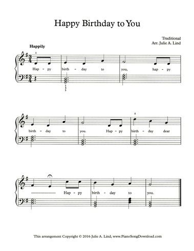 Happy Birthday to you, free printable for piano lessons Happy Birthday Piano, Piano Songs For Beginners, Happy Birthday Music, Happy Birthday Free, Easy Sheet Music, Free Piano Sheets, Free Piano Sheet Music, Piano Sheet Music Pdf, Trumpet Sheet Music