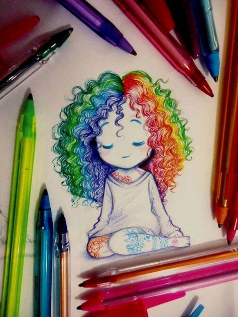 Desen Realist, Siluete Umane, Girl Drawing Sketches, Arte Sketchbook, Doodle Art Designs, Mandala Design Art, Art Drawings Sketches Creative, Dessin Adorable, Color Pencil Art