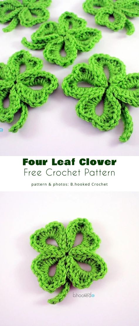 Shamrock Project Free Crochet Patterns - Your Crochet Crochet Clover Applique, Crochet Shamrock Free Pattern Amigurumi, Crochet Shamrock Applique Free Pattern, Crochet Shamrock Garland, Free Shamrock Crochet Pattern, How To Crochet A Four Leaf Clover, Crochet Shamrocks Free Patterns, Crocheted Shamrocks Free, Random Act Of Kindness Crochet Ideas