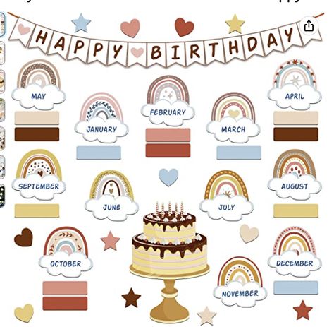 Such a cute and simple birthday set for your classroom! I love that it includes the banner as well. Birthday Board For Classroom, Happy Birthday Board, Rainbow Theme Party Decorations, Decoration For Classroom, Classroom Decor Rainbow, Birthday Bulletin Board, Birthday Board Classroom, Birthday Chart, Birthday Bulletin Boards