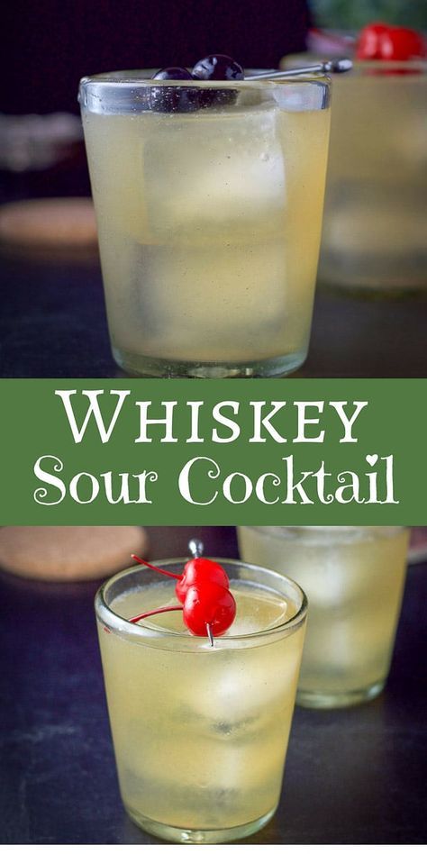 This whiskey sour cocktail refreshing, tasty and easy to make! It only has three ingredients which makes it perfect to serve at your next party! #whiskey #whiskeysour #cocktail #drinks #dishesdelishcocktails via @dishesdelish Bulliet Rye Cocktails, Guy Cocktails, Simple Whiskey Cocktails, Whiskey Sour Cocktail, Resep Koktail, Whiskey Sour Recipe, New York Sour, Whisky Sour, Rum Cream