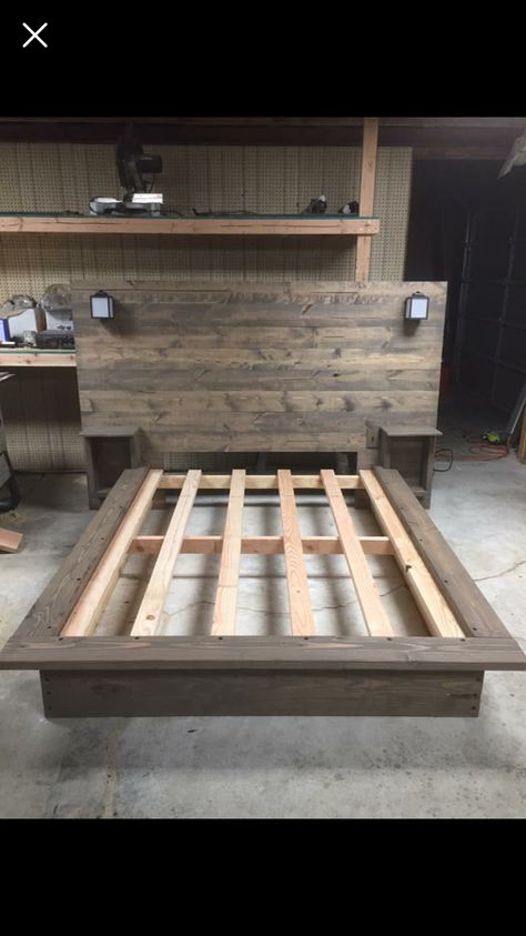 Floating Bed Diy, Diy King Bed, Diy King Bed Frame, Floating Headboard, Rustic Bed Frame, Bed Frame Plans, Diy Pallet Bed, Floating Bed Frame, Diy Platform Bed