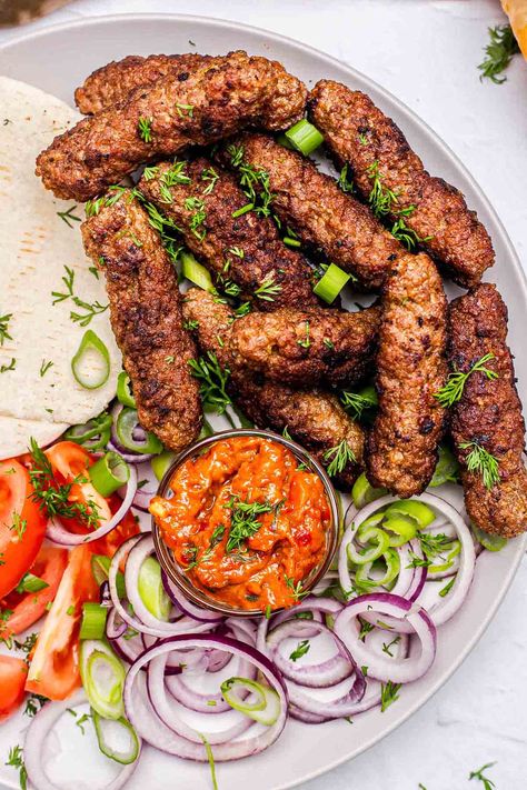 Cevapi (Balkan Sausages) Eastern Europe Recipes, Serbian Food Recipes, Serbian Dinner Recipes, Cevapi Recipe Bosnian, Cevapi Recipe Croatian, Traditional Serbian Recipes, Croatian Recipes In English, Balkan Food Recipes, Mamaliga Recipe