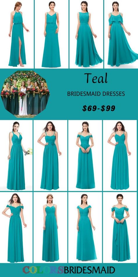 Teal bridesmaid dresses on sale $69-99, in 600+ custom-made styles and all sizes. 150+colors made to order, fast arrived, color sample available. #colsbm #bridesmaids #bridesmaiddresses #tealwedding #weddingideas #tealdress b2008 Teal Bridesmaid Dresses Long, Teal Wedding Dress, Teal Dress For Wedding, Teal Wedding Theme, Teal Wedding Colors, Teal Bridesmaid, Teal Green Dress, Teal Bridesmaid Dresses, Long Sleeve Bridesmaid Dress