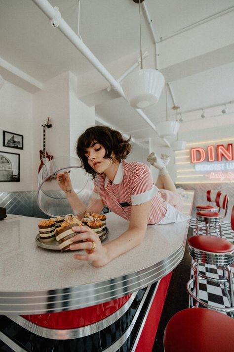 1950s Photoshoot, Diner Photoshoot, Mango Street, Diner Aesthetic, 1950s Diner, Retro Photoshoot, Retro City, 50s Diner, Vintage Diner