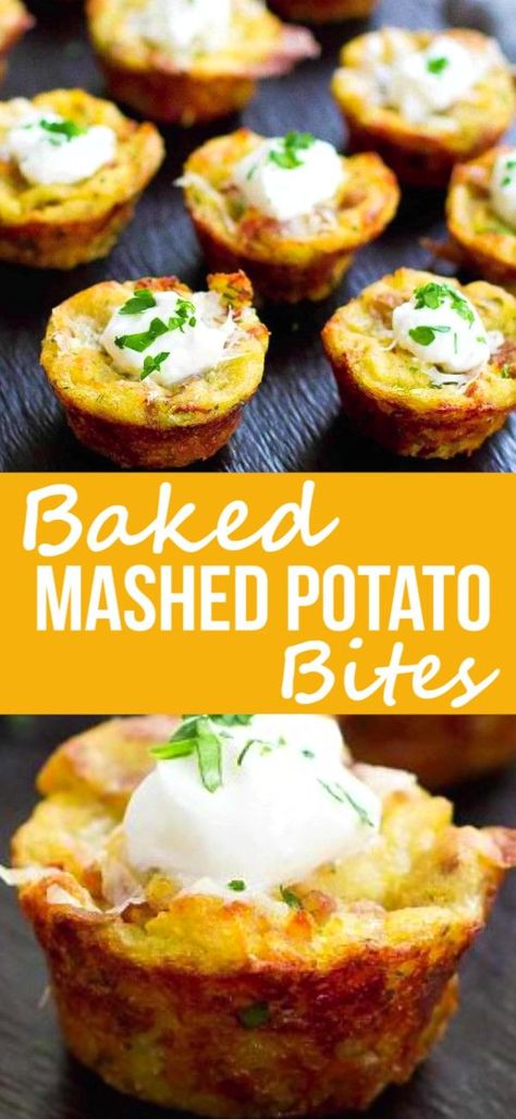 Muffin Tin Mashed Potatoes, Baked Mashed Potato Bites, Thanksgiving Appetizers Ideas, Potato Bites Recipe, Mashed Potato Bites, Leftover Ideas, Baked Mashed Potatoes, Potato Appetizers, Thanksgiving Appetizer Recipes