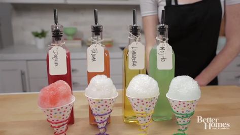 Shave Ice Syrup Recipe, Sno Cone Syrup, Snow Cones Recipes, Shaved Ice Syrup, Birthday Party Food Ideas, Snow Cone Stand, Healthy Smoothie Recipe, Snow Cone Syrup, Ice Cream Cakes