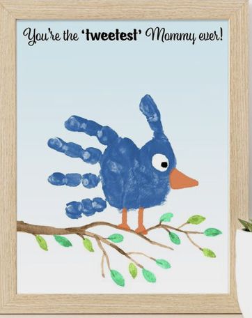 Blue Bird Handprint Craft, Blue Handprint Art, Hand Print Birds, Blue Bird Craft Preschool, Blue Handprint Craft, Handprint Animal Crafts, Handprint Animals For Kids, Bird Handprint Art, Blue Day Activity For Kindergarten