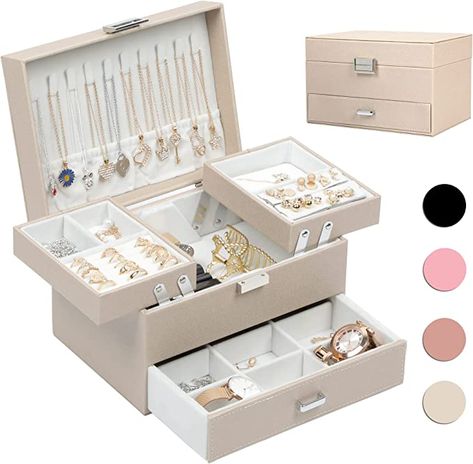 Amazon.com: Dajasan Jewelry Box for Women 3 Layers Large Jewelry Organizer with velvet Travel Jewelry Storage Organizer Jewelry Case for Earring, Ring, Necklace, Bracelets : Clothing, Shoes & Jewelry Girls Jewelry Box, Jewelry Display Case, Large Jewelry Box, Travel Jewelry Organizer, Jewelry Organizer Storage, Ring Boxes, Ring Storage, Leather Jewelry Box, Jewelry Storage Box