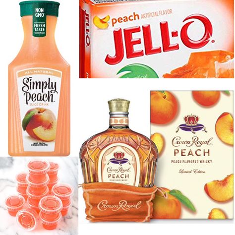 I love fresh peaches but peach "flavor" not so much. Simply Peach is ok. Plain jello with juice and puree from real peaches... Peach Jello Shots, Crown Royal Peach, Peach Jello, Jell O Shots, Blue Jello, Peach Drinks, Alcholic Drinks, Jello Shot Recipes, Malibu Rum